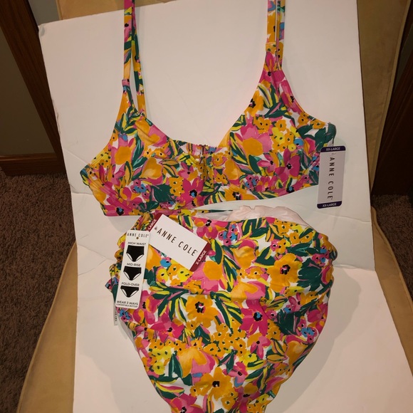 Anne Cole swim suit 2 pc sunshine floral XXL bathing suit top and XL Bottoms NWT - Picture 1 of 15